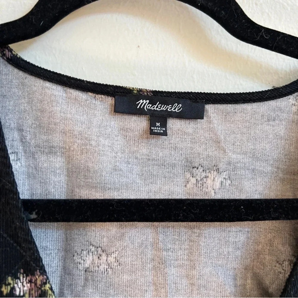 Womens Black Madewell Corduroy Quilted-Bib Mini Dress in Blurred Ikat Item NI714 - Picture 6 of 6